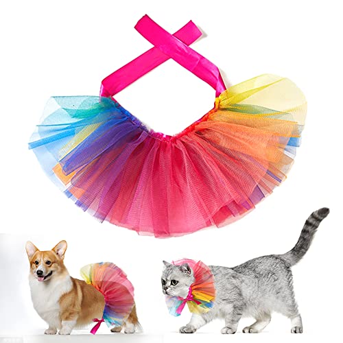 Threetols Rainbow Dog Costume Pride Princess Dress Cat Costumes, Christmas Tutu for Small Medium Cats Dogs, Fancy Rainbow Multicolor Pet Collar for Dog Cat Birthday Party Pride Accessories(L)