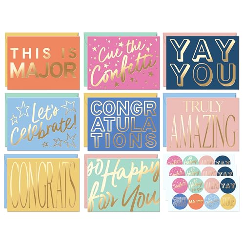 SWEETZER & ORANGE Modern Congratulations Cards Set of 24 Gold Foil Congrats Cards with Envelopes Stickers & Storage Box 4.25x5.75 Assorted Designs with Interior Greetings for All Celebrations