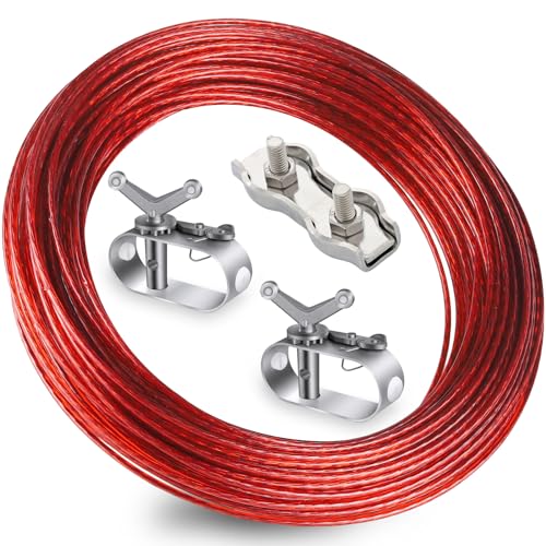 Vozoor Drahtseil mit Spannschloss, Ø 2,2 mm, Länge 36 m, 7 Stahlkabelwickel, Rot, PVC-beschichtet, für Poolplanen, Markisen, Autoabdeckungen, Zelte, Garten Vozoor Drahtseil mit Spannschloss, Ø 2,2 mm, Länge 36 m, 7 Stahlkabelwickel, Rot, PVC-beschichtet, für Poolplanen, Markisen, Autoabdeckungen, Zelte, Garten