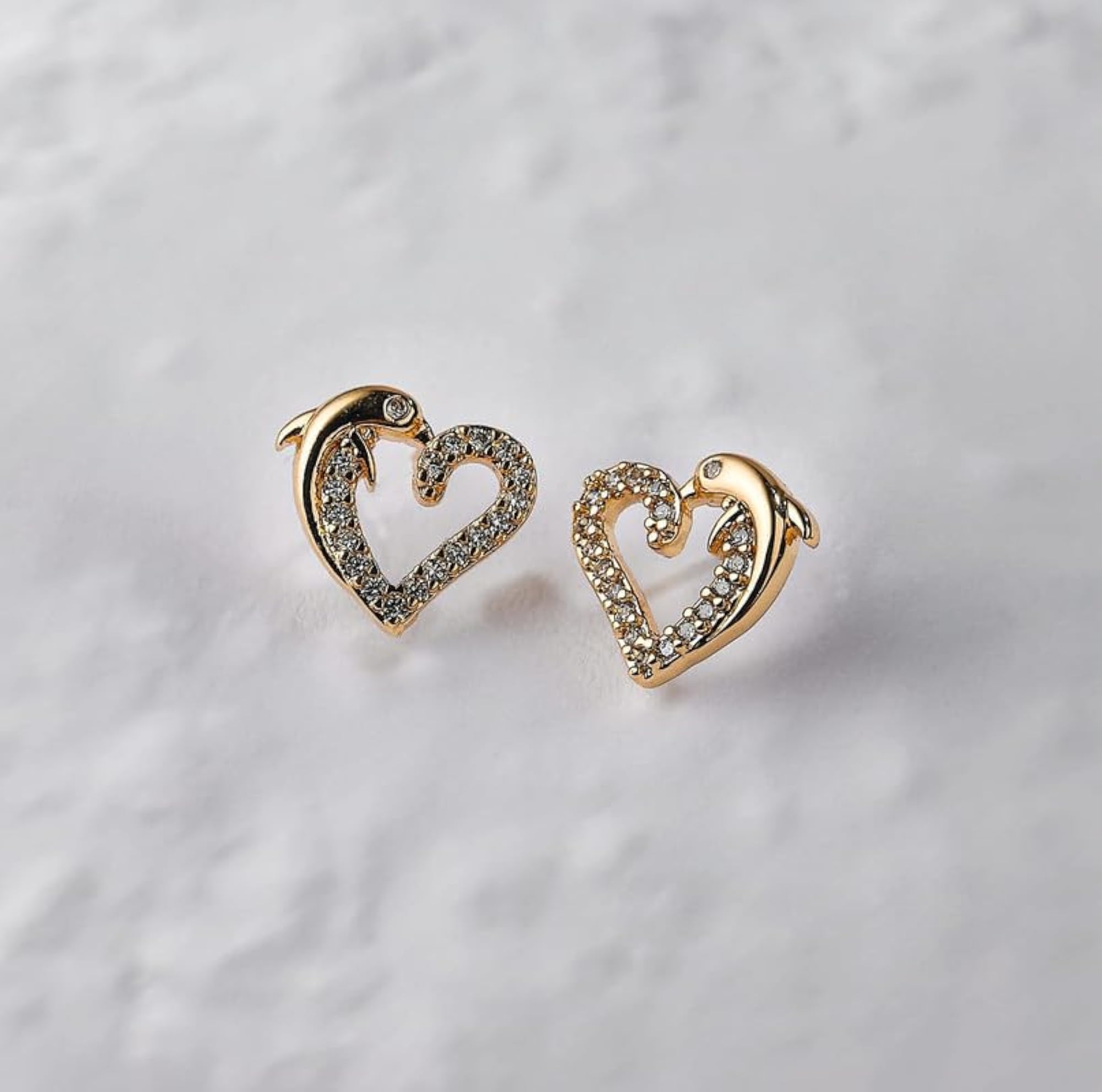 Women's Rose Gold Plated CZ Heart Shaped Stud Earrings