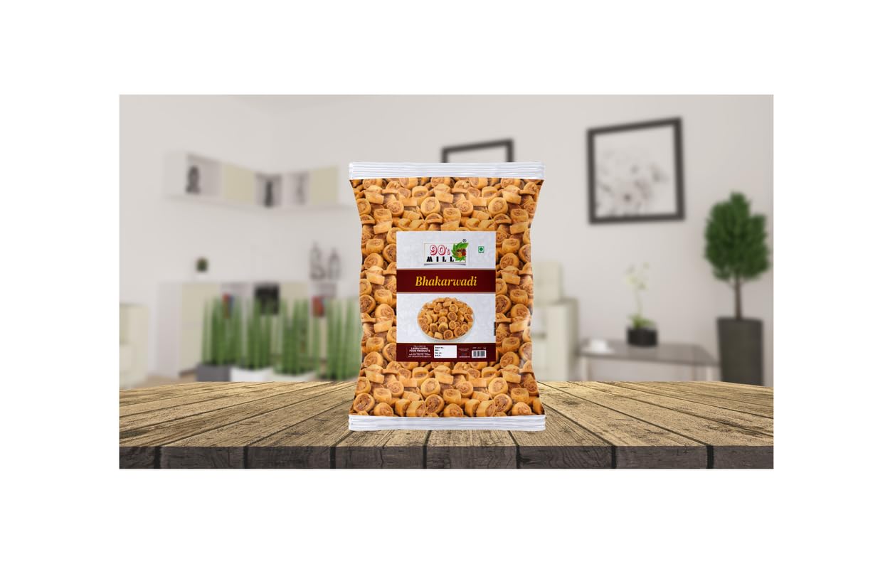 90's MILL Bhakarwadi | Chai Time Snack | Ready to Eat Bhakarwadi Snacks | Mini Bhakarwadi | Indian Namkeen Nashta | Authentic Regional Preparation | Traditional Indian Snacks | Party Snacks-900g*3Pack 1