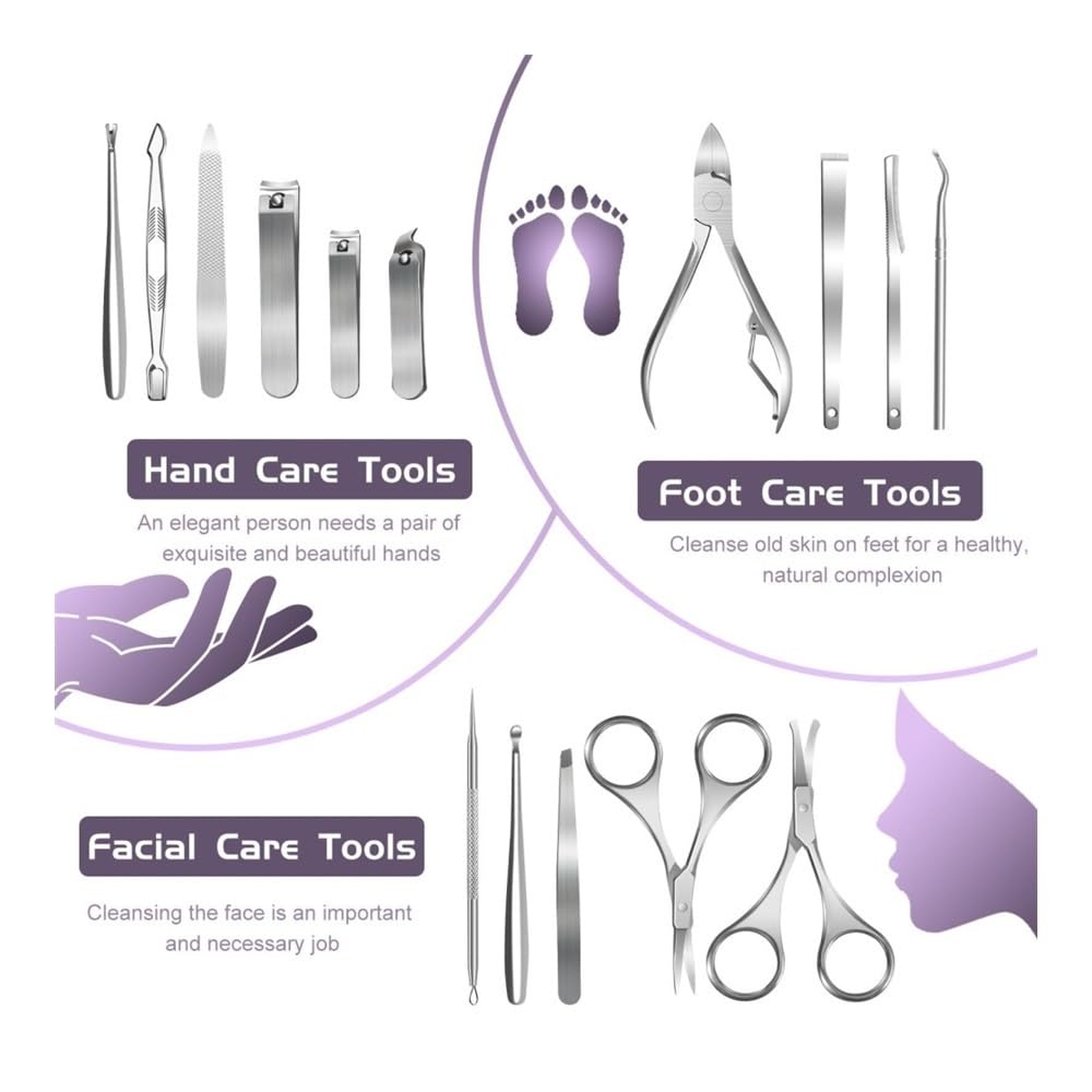 Kit de manicura y pedicura 15 en 1 de acero inoxidable con estuche de viaje, herramientas para el cuidado de las uñas de los pies, cortaúñas para los dedos de los pies y cortaúñas para las manos.