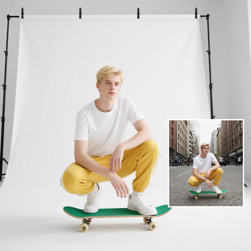 HOTUT Tło ekranu, 1,8 m x 2,8 m, białe tło fotograficzne, przenośne składane tło fotograficzne, tkanina z włókniny do studia fotograficznego, nagrywania wideo, transmisji na żywo, imprez