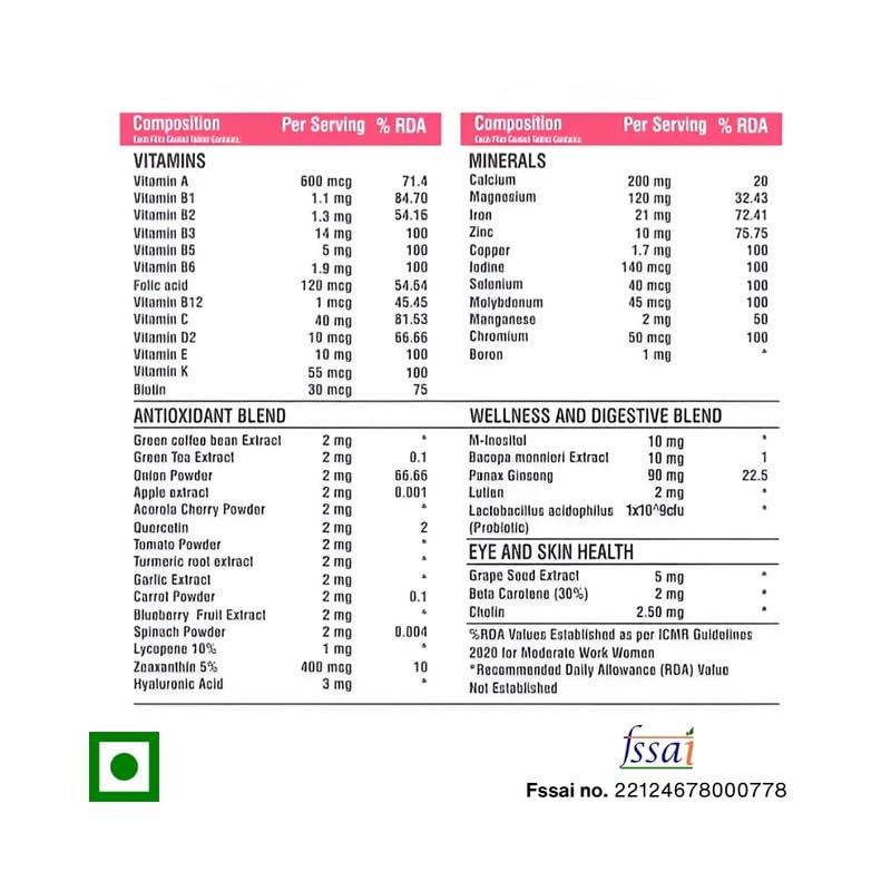 Women’s Fueler Multivitamin - Complete Daily Vitamins for Active Women, Supports Energy, Immunity, Skin Health and Wellness for a Balanced and Healthy Lifestyle - 30 Tablets (Pack of 2) Women’s Fueler Multivitamin - Complete Daily Vitamins for Active Women, Supports Energy, Immunity, Skin Health and Wellness for a Balanced and Healthy Lifestyle - 30 Tablets (Pack of 2)
