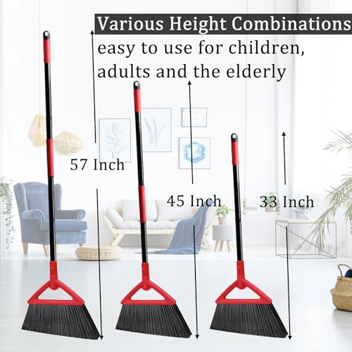 Image of Heavy Duty Red Angle Broom with Long Handle - 3 Pack