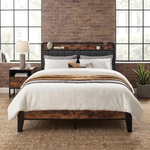 Image of LIKIMIO Full Bed Frame, Storage Headboard with Charging Station, Solid and Stable, Noise Free, No Box Spring Needed, Easy Assembly