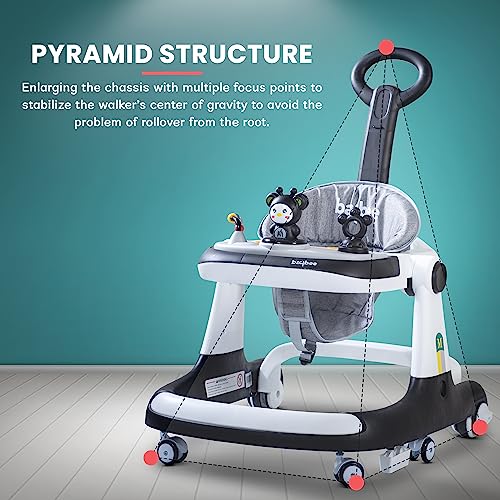 Image of Baybee Magnum 2 in 1 Baby Walker for Kids, Round Kids Push Walker with Parental Handle & Height Adjustable, Foldable Activity Walker for Baby with Musical Toy Bar for 6-18 Months Boys Girls (Black 1)