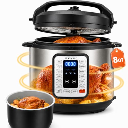 Image of KINGBULL 8QT Electric Pressure Cooker, 12-in-1 Stainless Steel Multi Cooker with Nonstick Inner Pot, Slow Cooker, Rice Cooker, Steamer, Saute, Yogurt Maker, Warmer, Delay Start