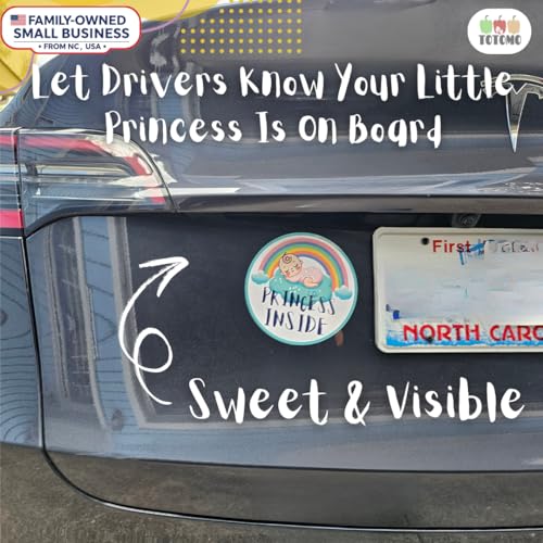 Image of TOTOMO Baby on Board Sticker for Car | Princess Inside Rainbow Sticker - Cute Pastel-Themed Car Decal, Durable Vinyl Safety Sign for Window, Bumper, or Nursery Door - Peel-and-Stick