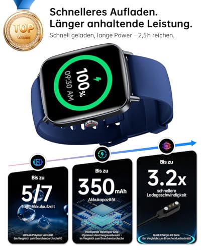 Smartwatch Damen Herren 1.85" 2 Armbänder für Samsung Android iOS – Ansicht 6