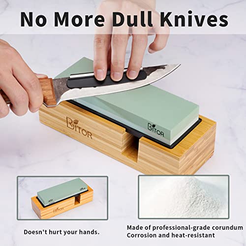 Britor Sharpening Stone Kit Whetstone Knife Sharpener 4 Side Grit 400/1000 3000/8000 Includes Non-Slip Rubber Holder Angle Guide Leather Strop And Gloves #TOP3