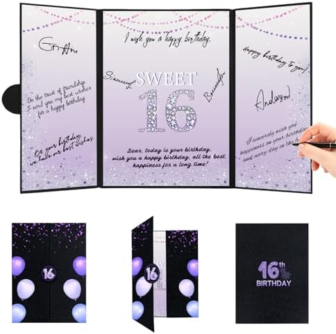 16th Birthday Alternative Guest Book - Rose Gold Sweet 16 Signature Book For Party Decor