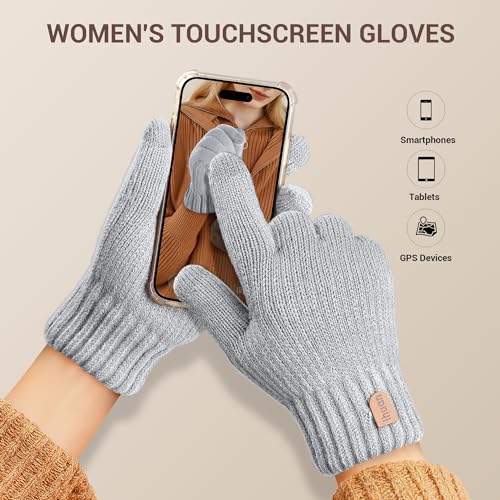ihuan Women Winter Gloves for Cold Weather, Warm Touchscreen Driving Running Cycling, Thermal Knit Gloves with Fleece Lining