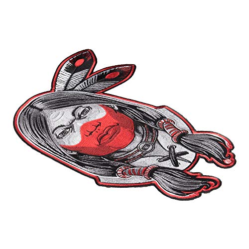 Patchstop Indian Man Feathers Red Iron On Patches For Clothing Jeans - 8X10.5In Large Diy Sew On Patch For Jackets Bags - Embroidered Native American Decorative Patches #TOP1