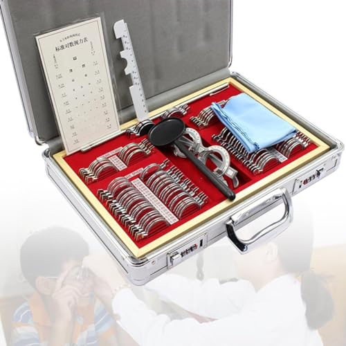 Juego de 104 lentes de prueba ópticas, lentes de prueba de metal con estuche de almacenamiento de aluminio, equipo de optometría para prueba de visión en hospital ocular