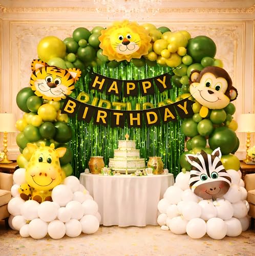 Image of GROOVY DUDZ Jungle Theme 2nd Birth day Decorations for Boys - 50 Pcs Baby Boy Birth day Decoration Kit with Balloons, Banner, Party Supplies & Decoration Items for 2 Year Old