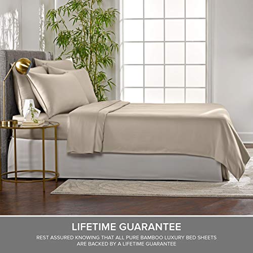Image of Pure Bamboo Twin XL Sheets, Genuine 100% Organic Viscose Derived from Bamboo Bed Sheet Set, Luxuriously Soft & Cooling, Double Stitching, 2 Year Quality Promise (Twin XL, Sand)