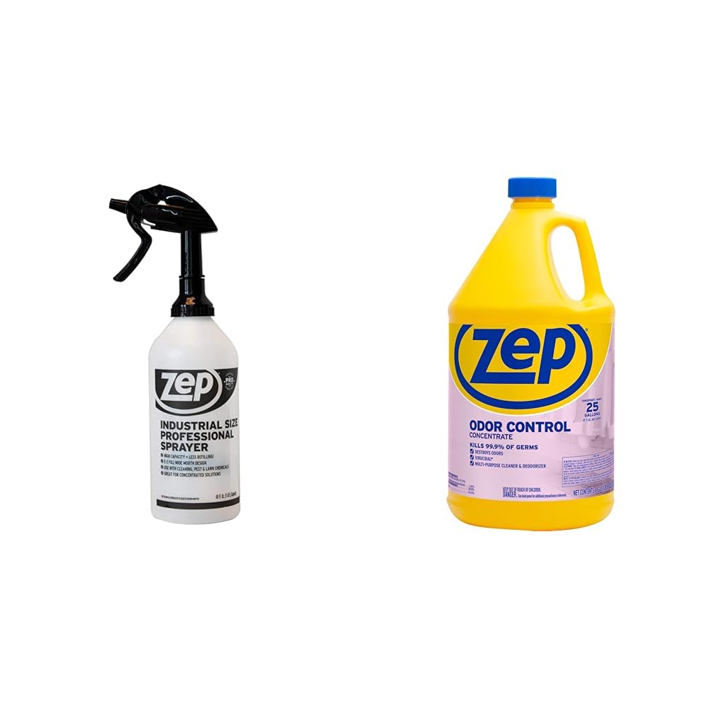 Industrial Sprayer Bottle + Odor Control Concentrate - C32810 48 oz. and ZUOCC128 1 Gallon - Odor Elimination with Durable, High-Capacity Application