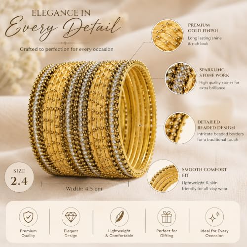 Image of NMII Non-Precious Metal with Base Metal and Zircon Gemstone Studded Ball Chain Linked Glossy Finished Silk thread Bangle set for Women and Girls