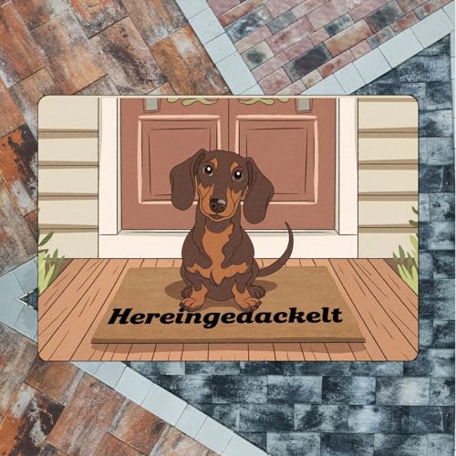 speecheese Hereingedackelt Dackel Fußmatte in 35x50 cm ohne Rand für Dackel-Liebhaber lustige Schmutzfangmatte für Haustierfreunde