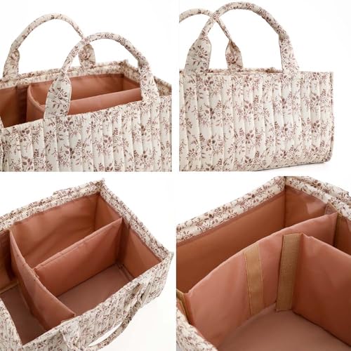 Image of Floral Baby Diaper Caddy Organizer - Stylish Water-resistent Nursery Storage Basket for Diapers and Baby Wipes, Diaper Stacker Car Organizer, newborn nursery Gift (Orange)