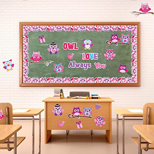 Osnie 84Pcs Owl Always Love You Cutouts Mix Owl Heart Pattern Bulletin Board Decoration Set Purple Owl Chalkboard Borders & Trimmers Cardboard For Kids Spring Classroom School Home Door Wall Decor #TOP3