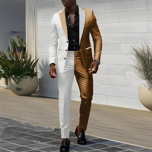 Generic Men's Color Block Suit 2 Piece Wedding Groom Tuxedo 3 Button Jacket Pants Elegant Suit4