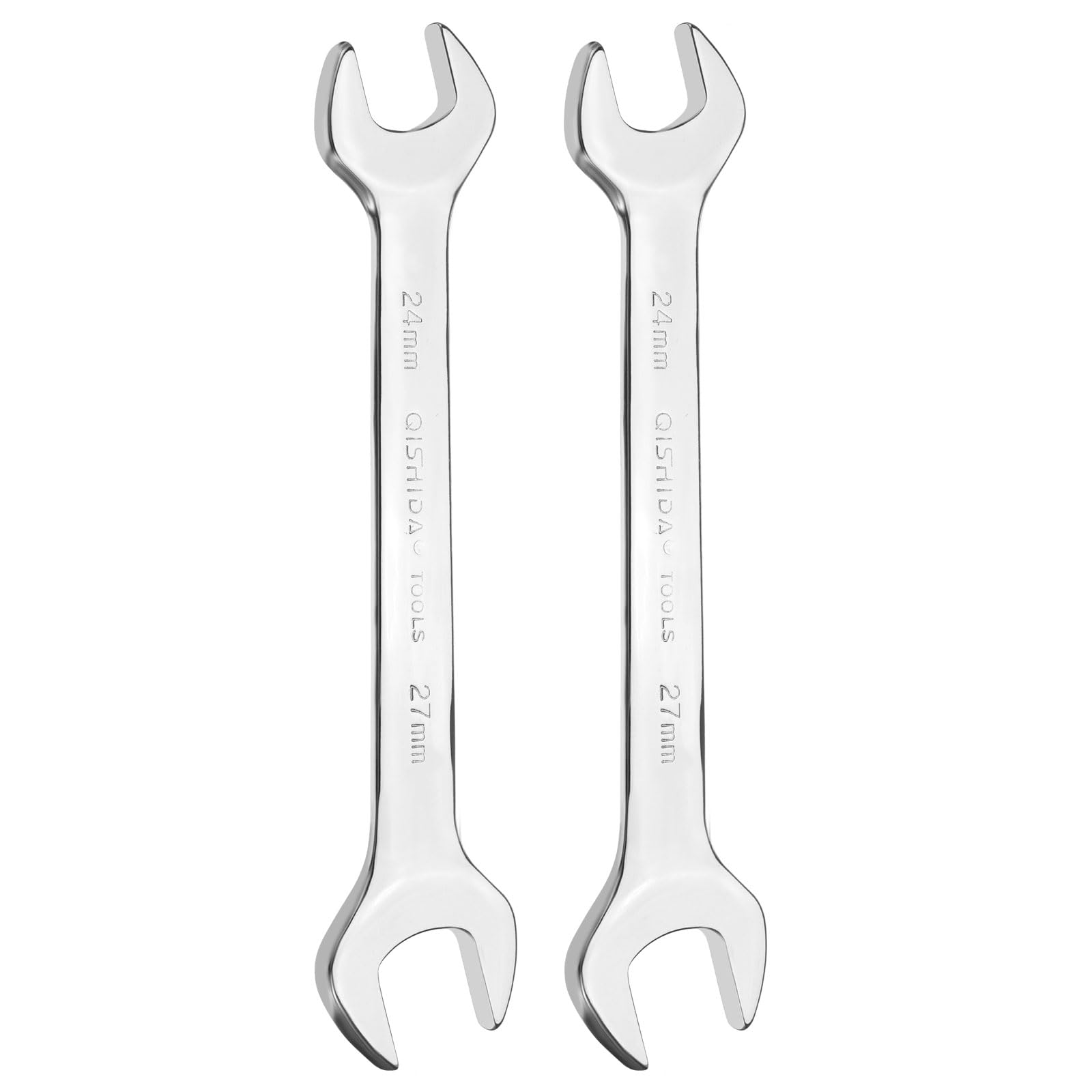 HARFINGTON 2 llaves de extremo abierto doble de 24 mm x 27 mm, métricas de ángulo de desplazamiento de 15 grados, llave de cabeza plana pequeña, llave de extremo abierto pulida con espejo para