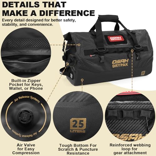 Image of OSAH DRYPAK Waterproof Duffel Bag 25L /40L /60L - Heavy-Duty Motorcycle Tail Bag, Roll-Top Dry Bag for Travel, Camping, Boating, Kayaking, Outdoor Adventure