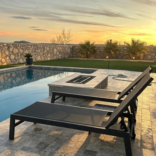 Image of PURPLE LEAF Patio Chaise Lounge Set of 4 with Wheels, Adjustable, Grey | Rustproof Aluminum Frame, Quick-dry Textilene, 5-Position Reclining Back, All-Weather Durable, Side Table Include, for Pool