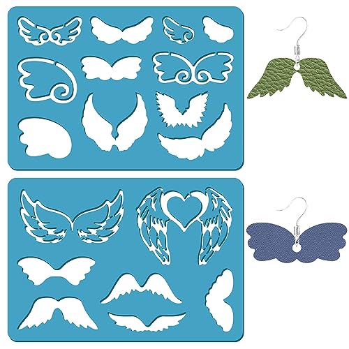 GORGECRAFT 2 Stile Engelsflügel-Ohrringe-Schablone Herz-Schmuckform-Vorlagen Wiederverwendbare Christliche Schutzschablonen Liebesleder Acryl-Schneidschablone Für Ohrringe Basteln 9x13 cm