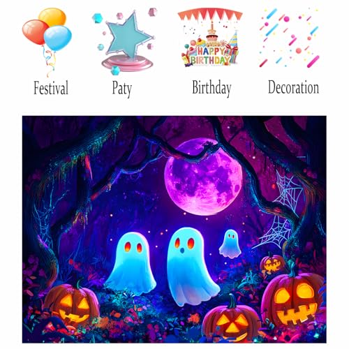Image of Nuxovilar Ghost Pumpkin UV Reactive Tapestry, 59.05 inchx51.18 inch Polyester