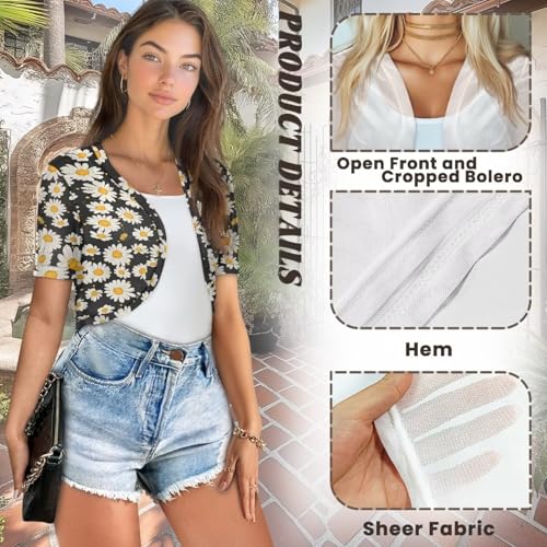 Image of Womens Short Sleeve Bolero Shrug Open Front Knit Cropped Cardigan Shoulder Cover for Dress Cute Casual Knit Cover Up
