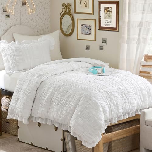 WONGS BEDDING Comforter Full Size, White Ruffle Comforter...
