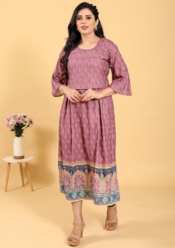 Image of RITIJYA Zipless Feeding Kurtis & Dresses for Women | Zipless Maternity Wear Gown Pregnancy Dress for Nursing Mothers | Viscose Rayon | Stylish & Comfortable | S to 4XL | Washable & Durable