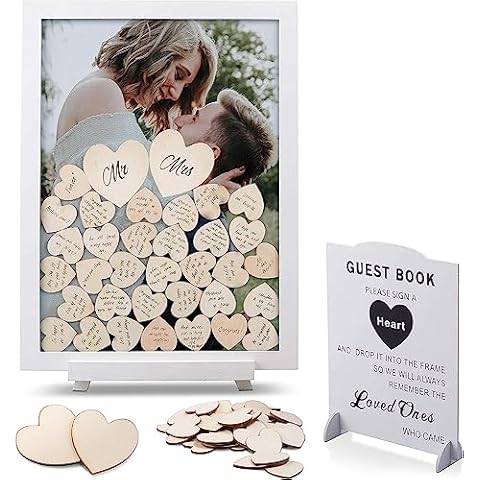 GLM Premium Wedding Guest Book Alternative with Welcome Sign and 85 Hearts - A Perfect Piece to Rustic Wedding Decorations for Ceremony Outside, an Alternative for Your Guest Book Wedding Reception! Cover