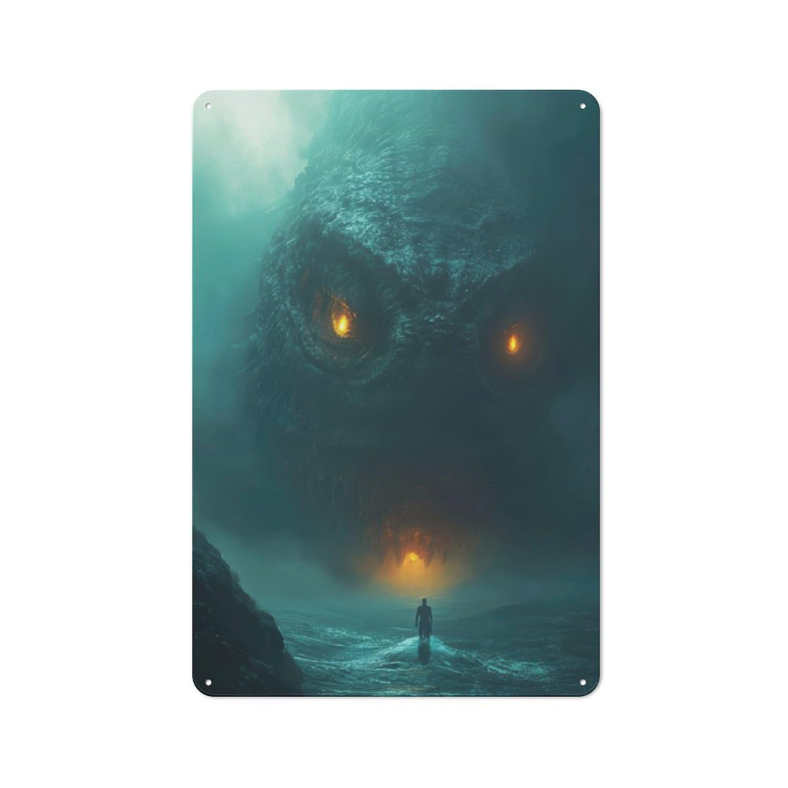 Junmoney Thalassophobia Coastal Monster Encounter Tin Wall Plaque 30X20cm With For Dining Room Or Kitchen, For Collectors Decorating Kitchens And Dining Spaces
