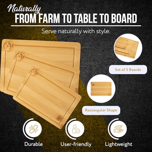Set de Tablas de Cortar de Bambú - Con 3 Tablas Rectangulares con Surcos Profundos para Jugos y Mangos - Fácil de Limpiar para Cocina miniatura 4