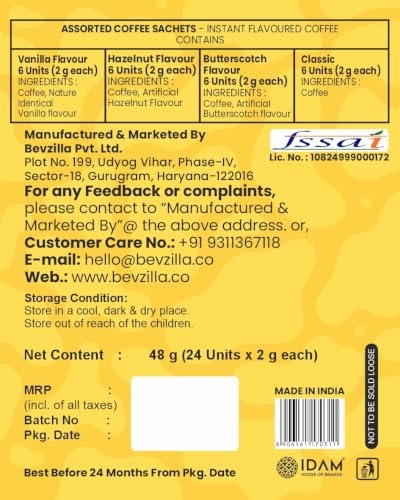 Image of Bevzilla 24 Assorted Coffee & Rechargeable Electric Frother Combo Pack | 3-Speed Setting with Type-C Fast Charging| 6 Pouches Each Flavour | Cafe Coffee Kit | Enjoy Hot & Cold