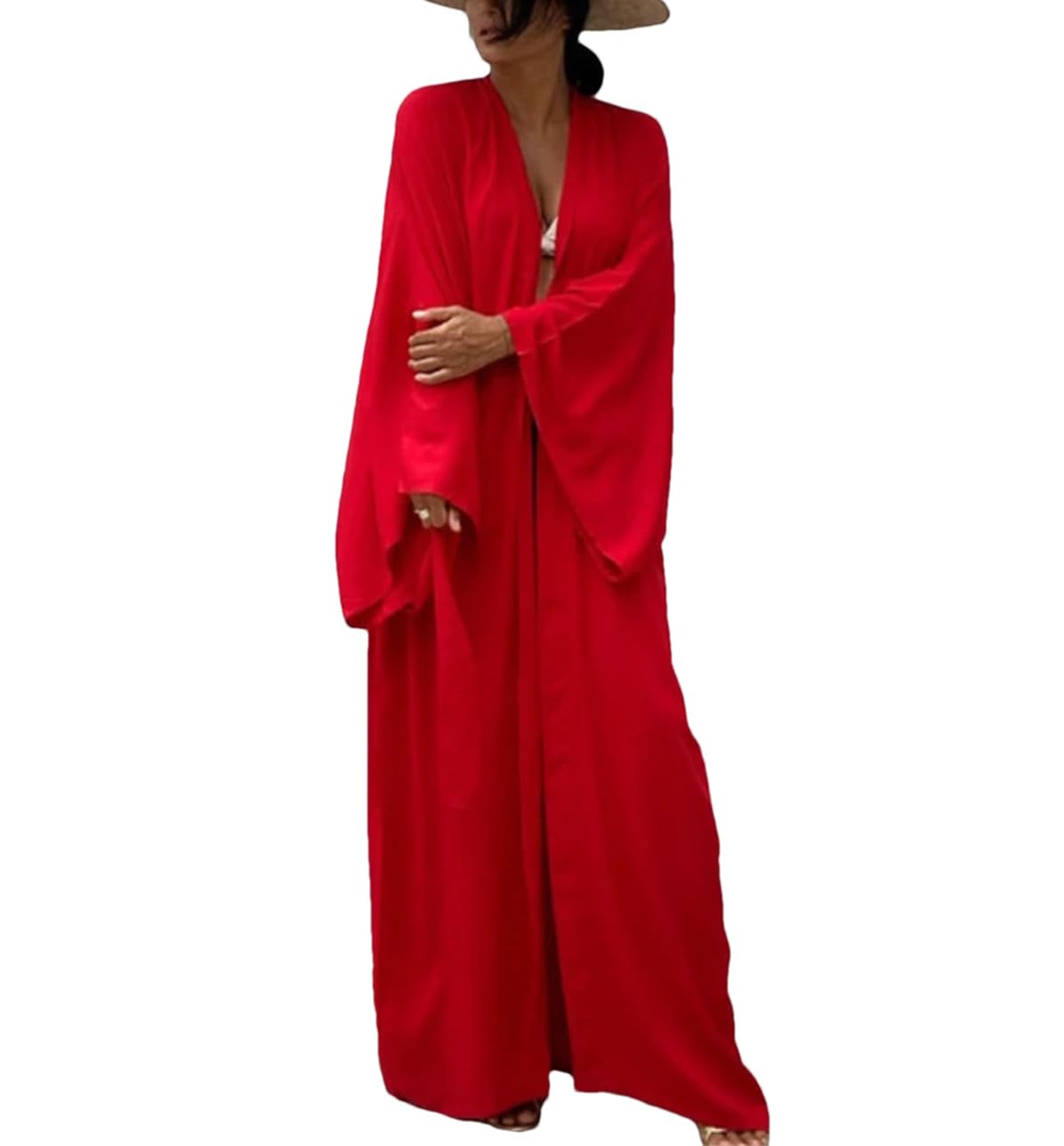 Kimono de plage uni avec ceinture pour femme, 1, taille unique