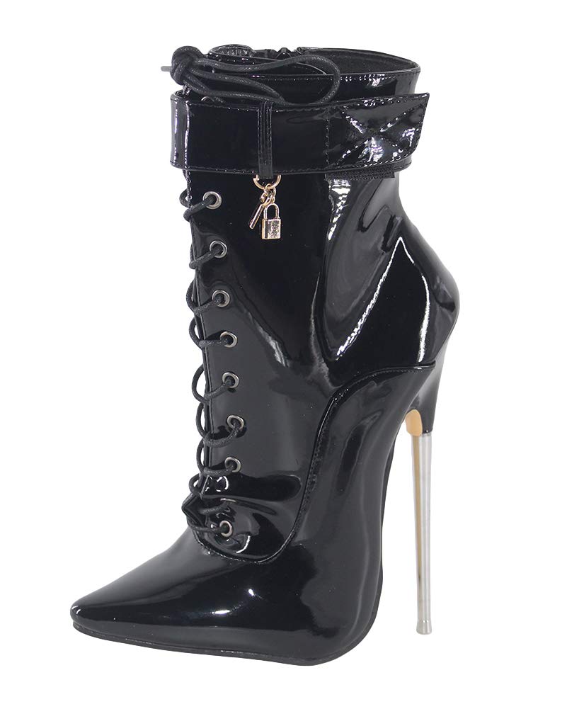 WONDERHEELAPPR.7 Metal Heel Pointed Toe lace up Ankle Boots Patent Sexy Ankle Boots