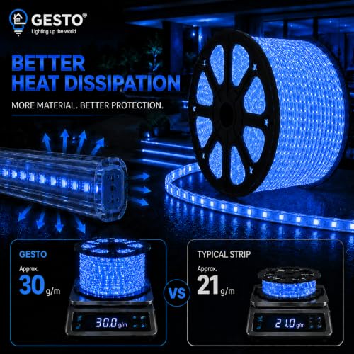 Image of Gesto 10 Meter Blue LED Rope Strip Light | 120 LEDs /Mtr IP65 Waterproof Indoor & Outdoor Lights for Balcony, Home Decor & Cove Light for False Ceiling | Cuttable Every 1M for Diwali Decoration