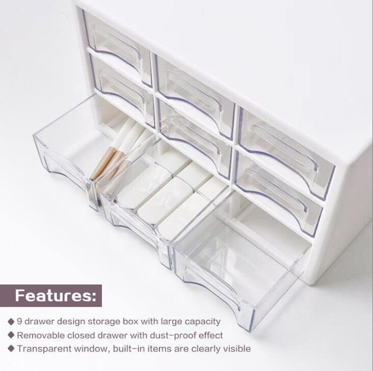 Miniatura 5 de MYKASEN Organizador de almacenamiento de escritorio con 9 cajones, gabinete de almacenamiento de plástico transparente, caja de almacenamiento de