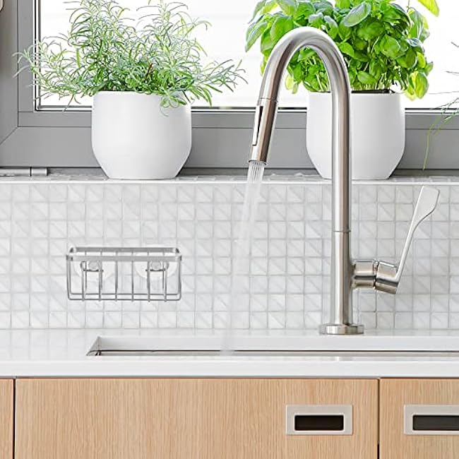 Kitchen Sink Sponge Holder Drainage Rack with Suction Cup Stainless Steel Storage Shelf for Sink Countertop Wall