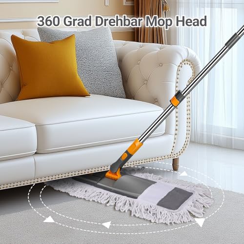 MASTERTOP Bodenwischer, Großer Flach Wischmop mit 2 Moppads und Teleskopstiel, Mikrofaser Mopp Flachmopp, Faltbar Wischer Boden für Hartholz, Laminat, Fliesenboden – Bild 6