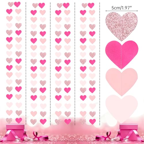 Image of Hot-Pink Rose-Gold Party Decorations Love Heart Garland - 39Ft Girls Birthday Hanging Paper Streamers Banner Wedding Baby Bridal Shower Graduation Bachelorette Engagement Mothers Day Decor