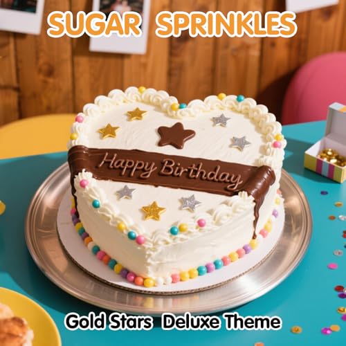 Image of Gold Star Confetti,130g,Edible Stars Sprinkle for Cake Decorating,Mix Size Sugar Baking Decorations Cupcake Toppers,Donuts,Cookie Ice Cream,Wedding,Graduation Party,Birthday Party Supplies