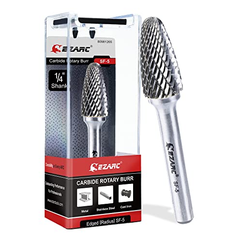 EZARC SF-5 Jeu de Fraise Rotative, Fraise en carbure avec tige de 6,35 mm, Lime rotative à double coupe en forme de cylindre à nez sphérique pour le travail...