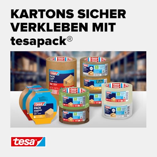 tesa tesapack STANDARD PAPER - Paketklebeband aus Papier - 56 Prozent erneuerbare Materialien - handeinreißbares Klebenband für leichte Pakete - Braun - 3 x 50 m x 50 mm