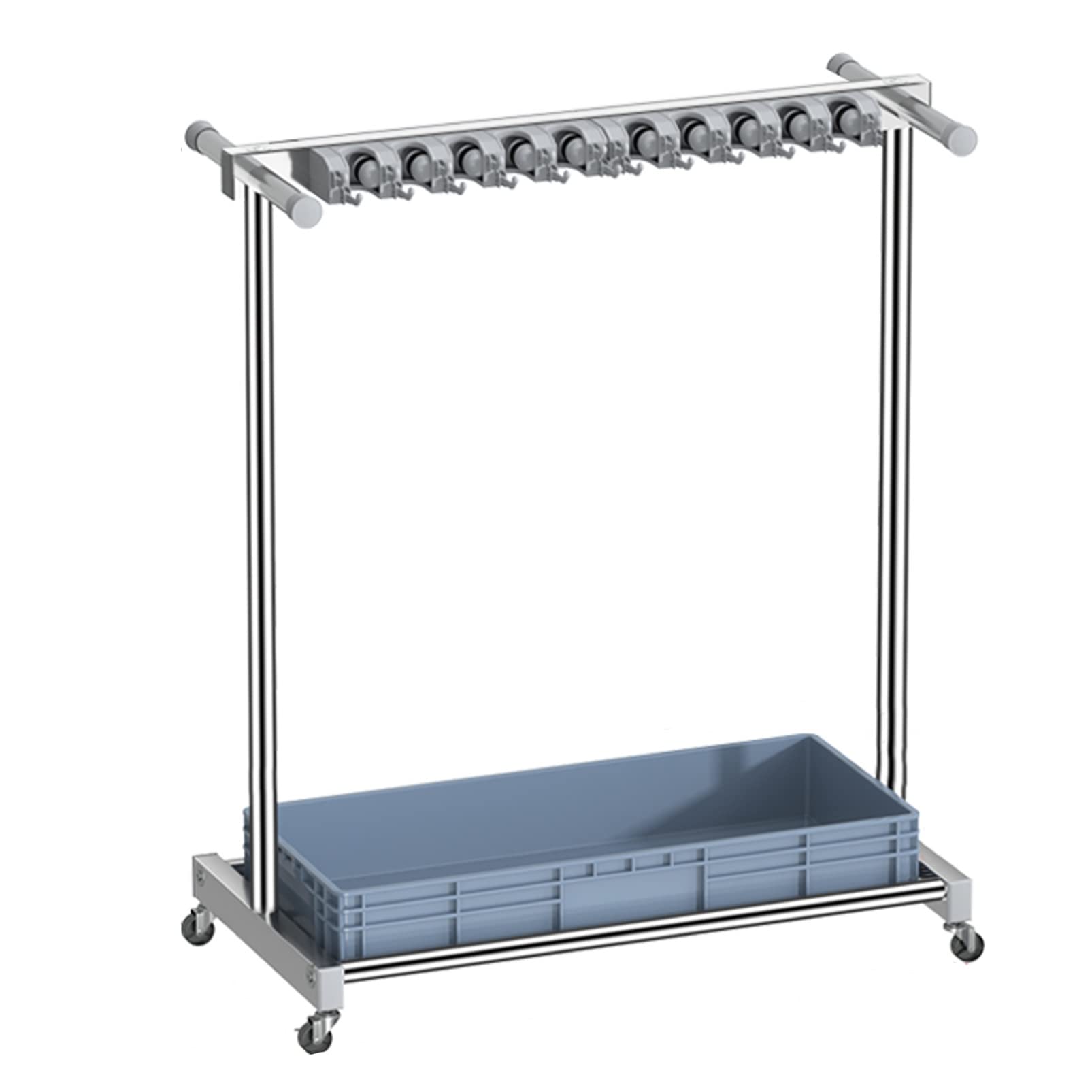 Drain Rack Broom Mop Holder Put Floor Standing Utility Racks Broom And Mop Holder, Put Wet Mops Movable Floor-Mounted Mop Rack, Cleaning Tool Cart Storage, Property Companies (Single Row Grey wat